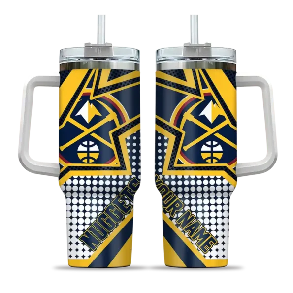 personalized denver nuggets arrow burst blue curved tumbler best selling 1.webp