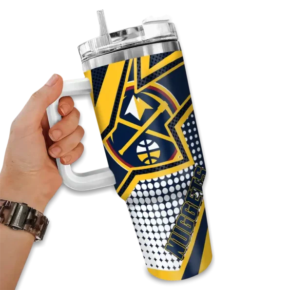personalized denver nuggets arrow burst blue curved tumbler fashion forward 1.webp