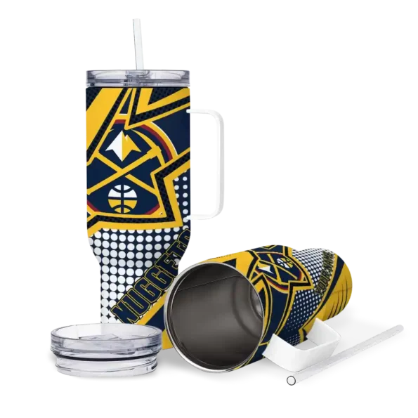 personalized denver nuggets arrow burst blue curved tumbler high quality 1.webp