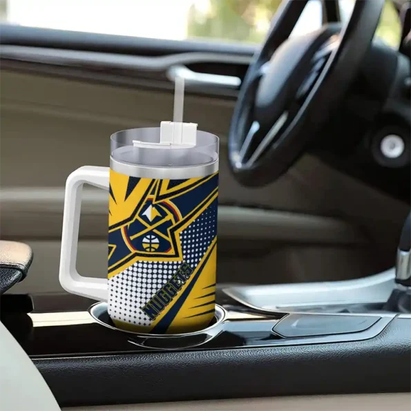 personalized denver nuggets arrow burst blue curved tumbler trendy 1.webp