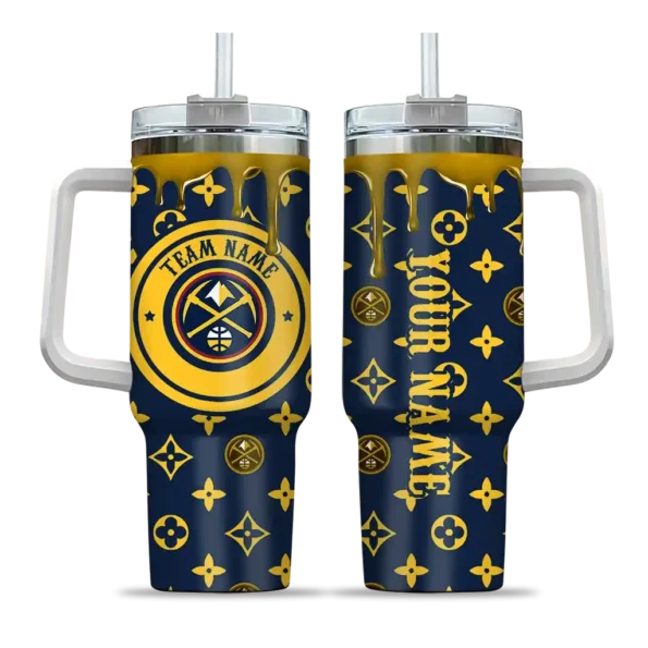 personalized denver nuggets bullseye drips blue curved tumbler best selling 1.webp