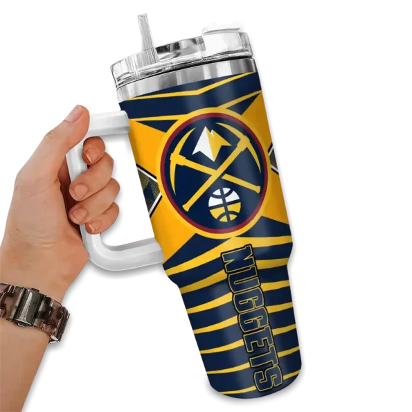 personalized denver nuggets chevron layers blue curved tumbler fashion forward 1.webp