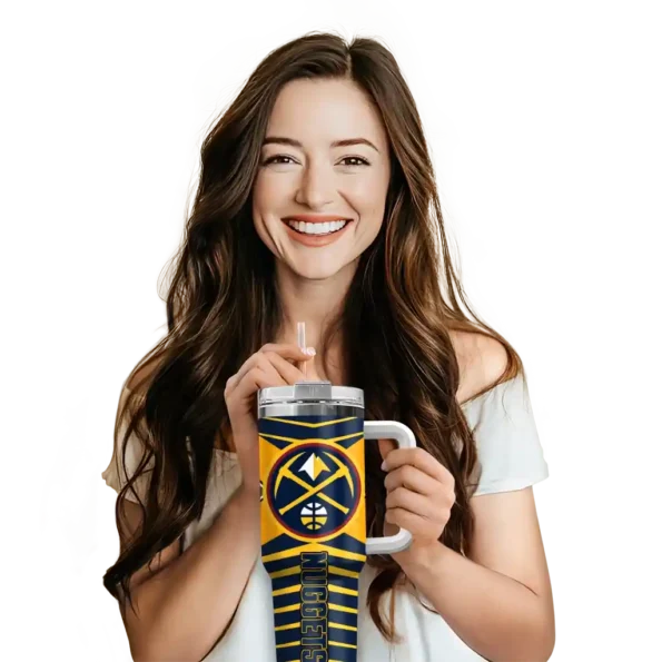personalized denver nuggets chevron layers blue curved tumbler premium grade 1.webp