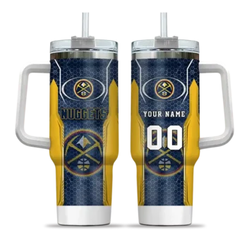 personalized denver nuggets hexagon armor blue curved tumbler best selling 1.webp