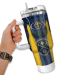 personalized denver nuggets hexagon armor blue curved tumbler best selling 1.webp