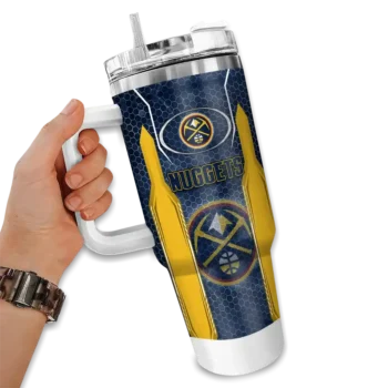 personalized denver nuggets hexagon armor blue curved tumbler fashion forward 1.webp