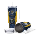 personalized denver nuggets hexagon armor blue curved tumbler best selling 1.webp