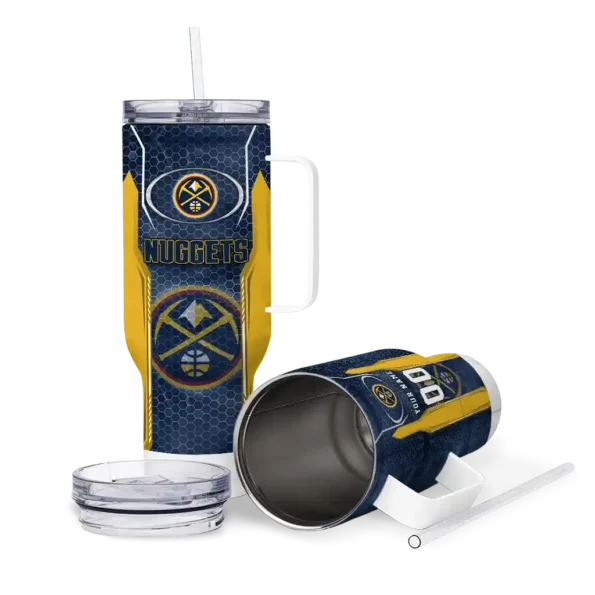 personalized denver nuggets hexagon armor blue curved tumbler high quality 1.webp