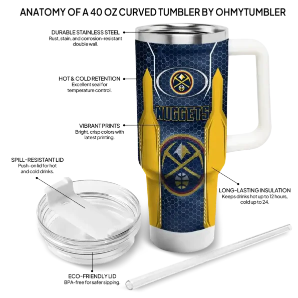 personalized denver nuggets hexagon armor blue curved tumbler new arrival 1.webp