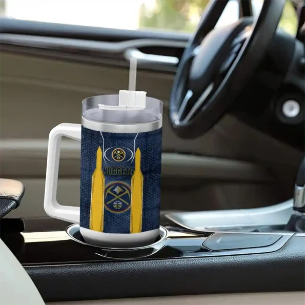 personalized denver nuggets hexagon armor blue curved tumbler trendy 1.webp