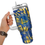 personalized golden state warriors burst swirl blue curved tumbler best selling 1.webp