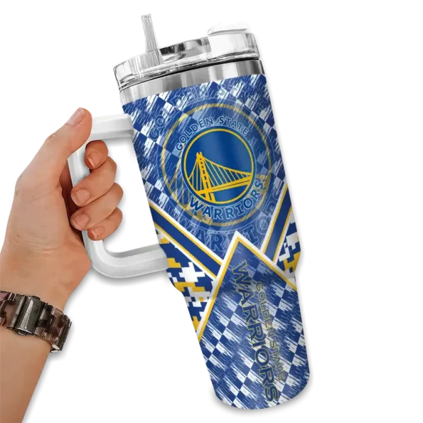 personalized golden state warriors chevron angle blue curved tumbler fashion forward 1.webp