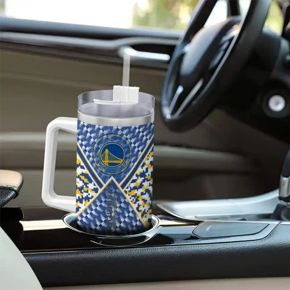 personalized golden state warriors chevron angle blue curved tumbler trendy 1.webp