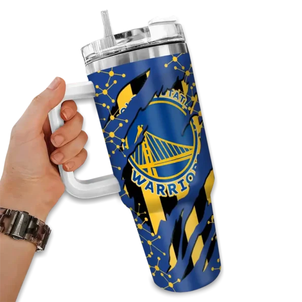 personalized golden state warriors claw cut blue black curved tumbler fashion forward 1.webp