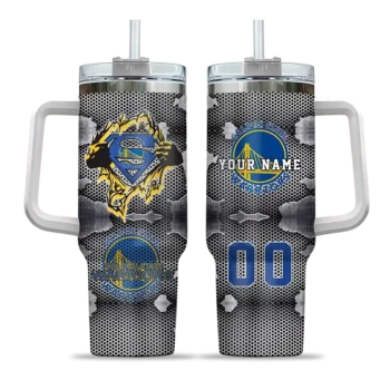 personalized golden state warriors superman shield blue gray curved tumbler best selling 1.webp
