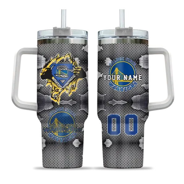 personalized golden state warriors superman shield blue gray curved tumbler best selling 1.webp