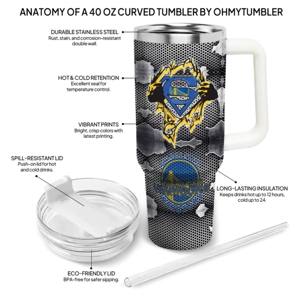 personalized golden state warriors superman shield blue gray curved tumbler new arrival 1.webp