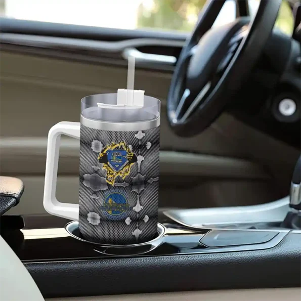 personalized golden state warriors superman shield blue gray curved tumbler trendy 1.webp