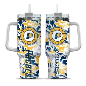 personalized indiana pacers camo mashup blue white curved tumbler best selling 1.webp