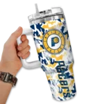 personalized indiana pacers camo mashup blue white curved tumbler best selling 1.webp