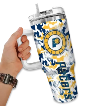 personalized indiana pacers camo mashup blue white curved tumbler fashion forward 1.webp