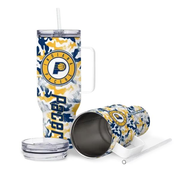 personalized indiana pacers camo mashup blue white curved tumbler high quality 1.webp