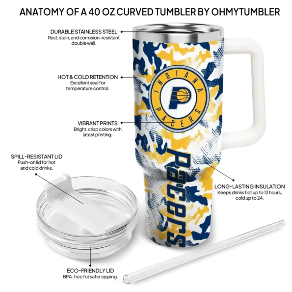 personalized indiana pacers camo mashup blue white curved tumbler new arrival 1.webp