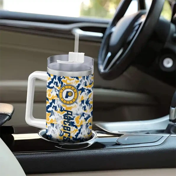 personalized indiana pacers camo mashup blue white curved tumbler trendy 1.webp