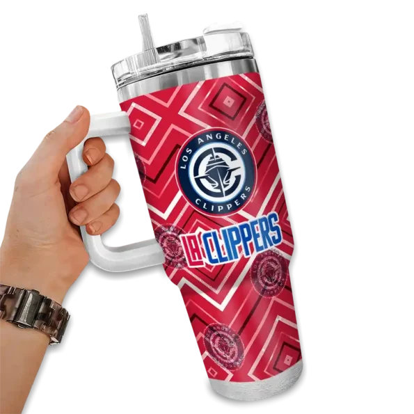 personalized los angeles clippers bold diamonds red curved tumbler fashion forward 1.webp