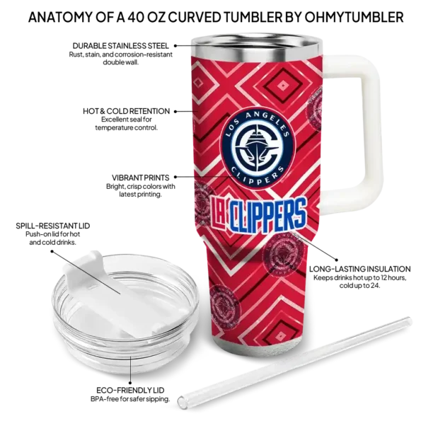 personalized los angeles clippers bold diamonds red curved tumbler new arrival 1.webp