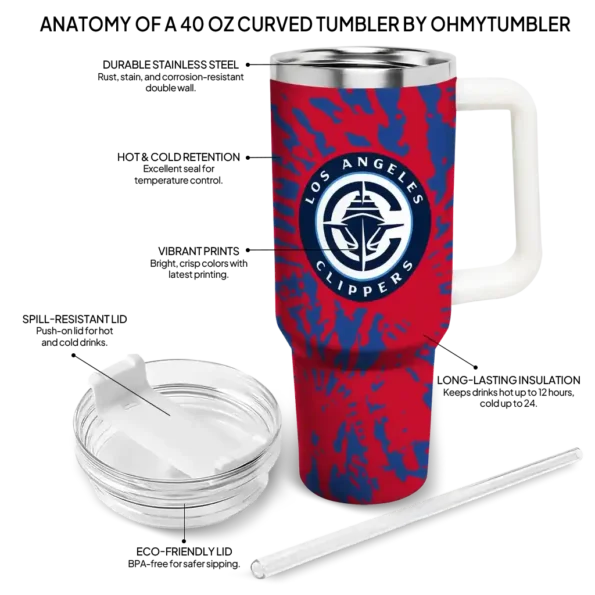 personalized los angeles clippers burst swirl red curved tumbler new arrival 1.webp