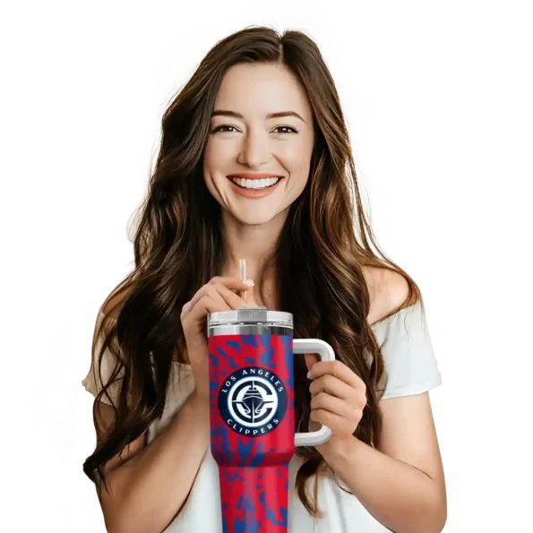 personalized los angeles clippers burst swirl red curved tumbler premium grade 1.webp