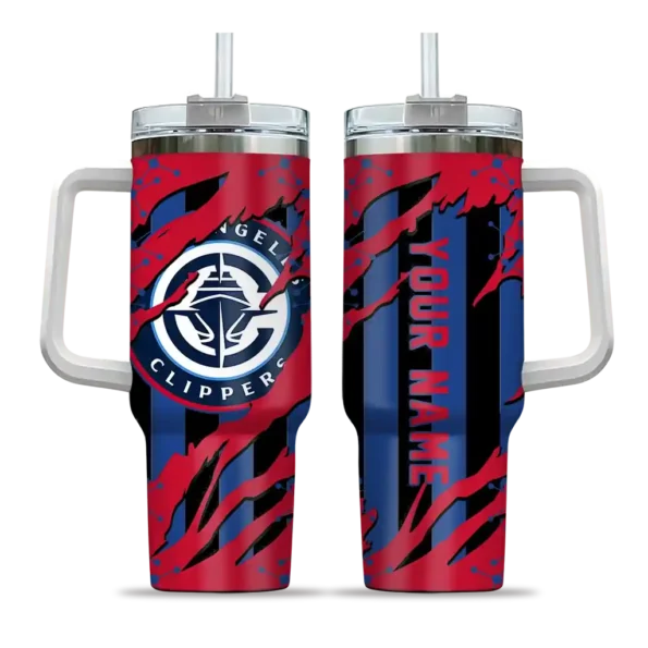 personalized los angeles clippers claw cut red black curved tumbler best selling 1.webp