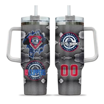personalized los angeles clippers superman shield red gray curved tumbler best selling 1.webp