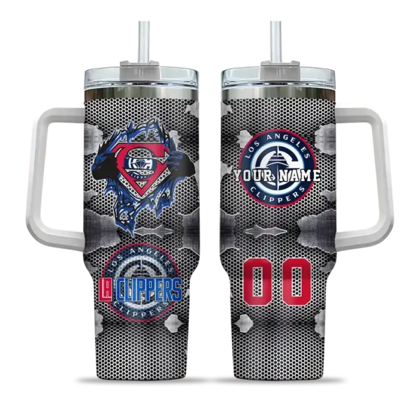 personalized los angeles clippers superman shield red gray curved tumbler best selling 1.webp