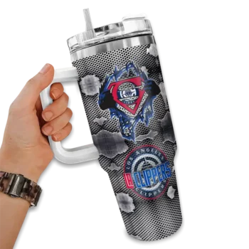 personalized los angeles clippers superman shield red gray curved tumbler fashion forward 1.webp