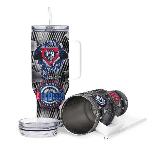 personalized los angeles clippers superman shield red gray curved tumbler high quality 1.webp