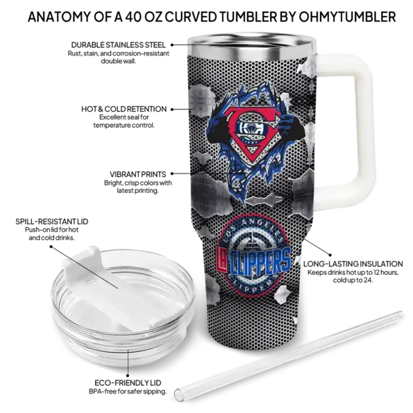 personalized los angeles clippers superman shield red gray curved tumbler new arrival 1.webp
