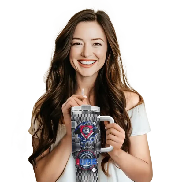 personalized los angeles clippers superman shield red gray curved tumbler premium grade 1.webp