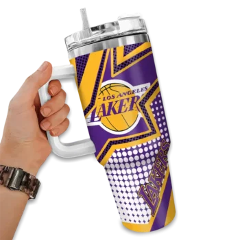 personalized los angeles lakers arrow burst purple curved tumbler fashion forward 1.webp