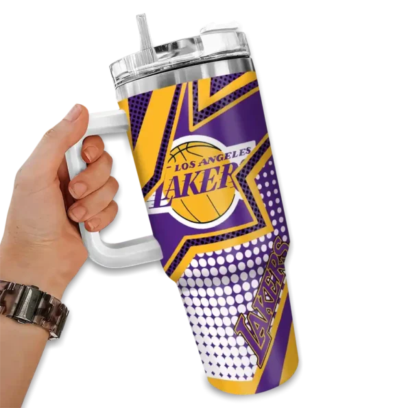 personalized los angeles lakers arrow burst purple curved tumbler fashion forward 1.webp
