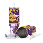 personalized los angeles lakers arrow burst purple curved tumbler best selling 1.webp