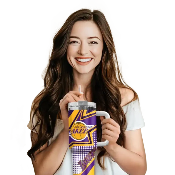 personalized los angeles lakers arrow burst purple curved tumbler premium grade 1.webp