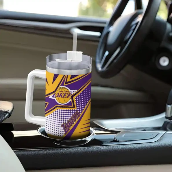 personalized los angeles lakers arrow burst purple curved tumbler trendy 1.webp
