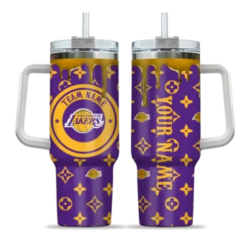 personalized los angeles lakers bullseye drips purple curved tumbler best selling 1.webp