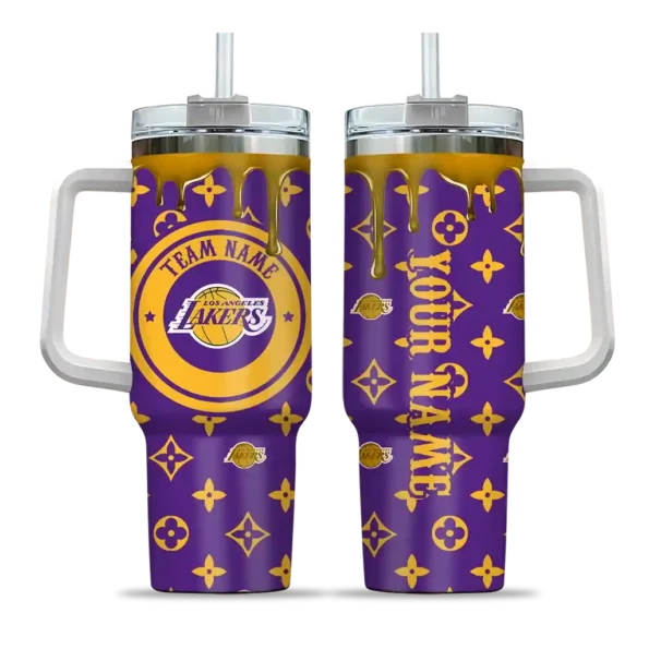 personalized los angeles lakers bullseye drips purple curved tumbler best selling 1.webp