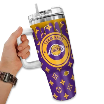 personalized los angeles lakers bullseye drips purple curved tumbler fashion forward 1.webp