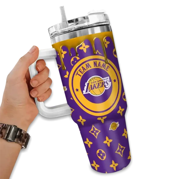 personalized los angeles lakers bullseye drips purple curved tumbler fashion forward 1.webp