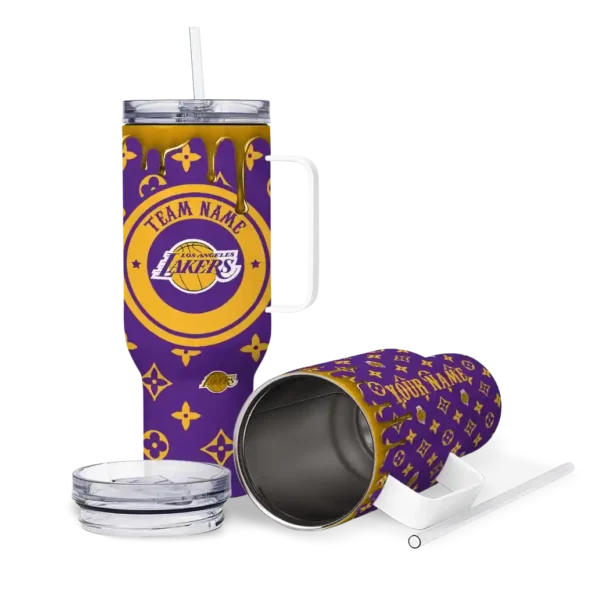 personalized los angeles lakers bullseye drips purple curved tumbler high quality 1.webp