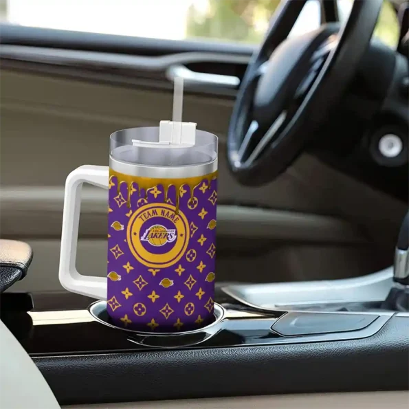 personalized los angeles lakers bullseye drips purple curved tumbler trendy 1.webp